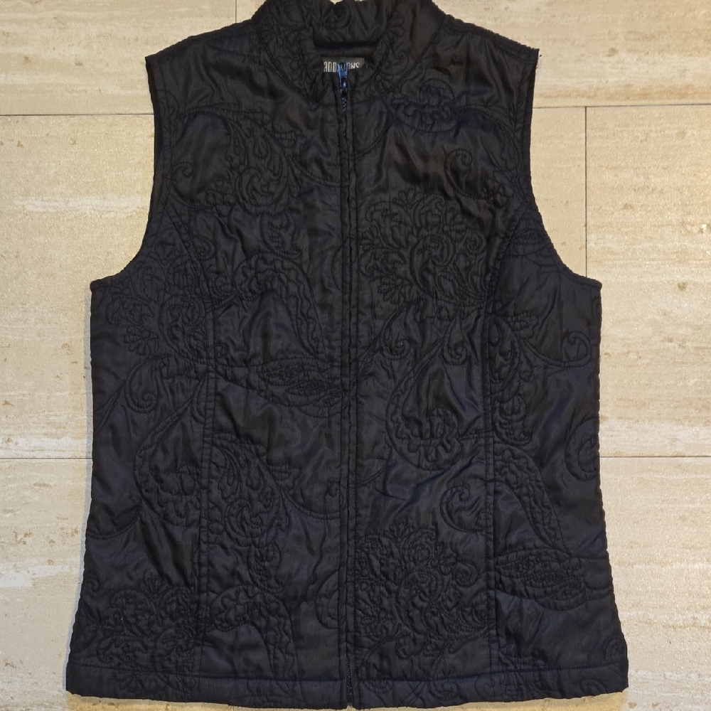 Additions by Chico's Black Lightweight Embroidered Design Print Vest